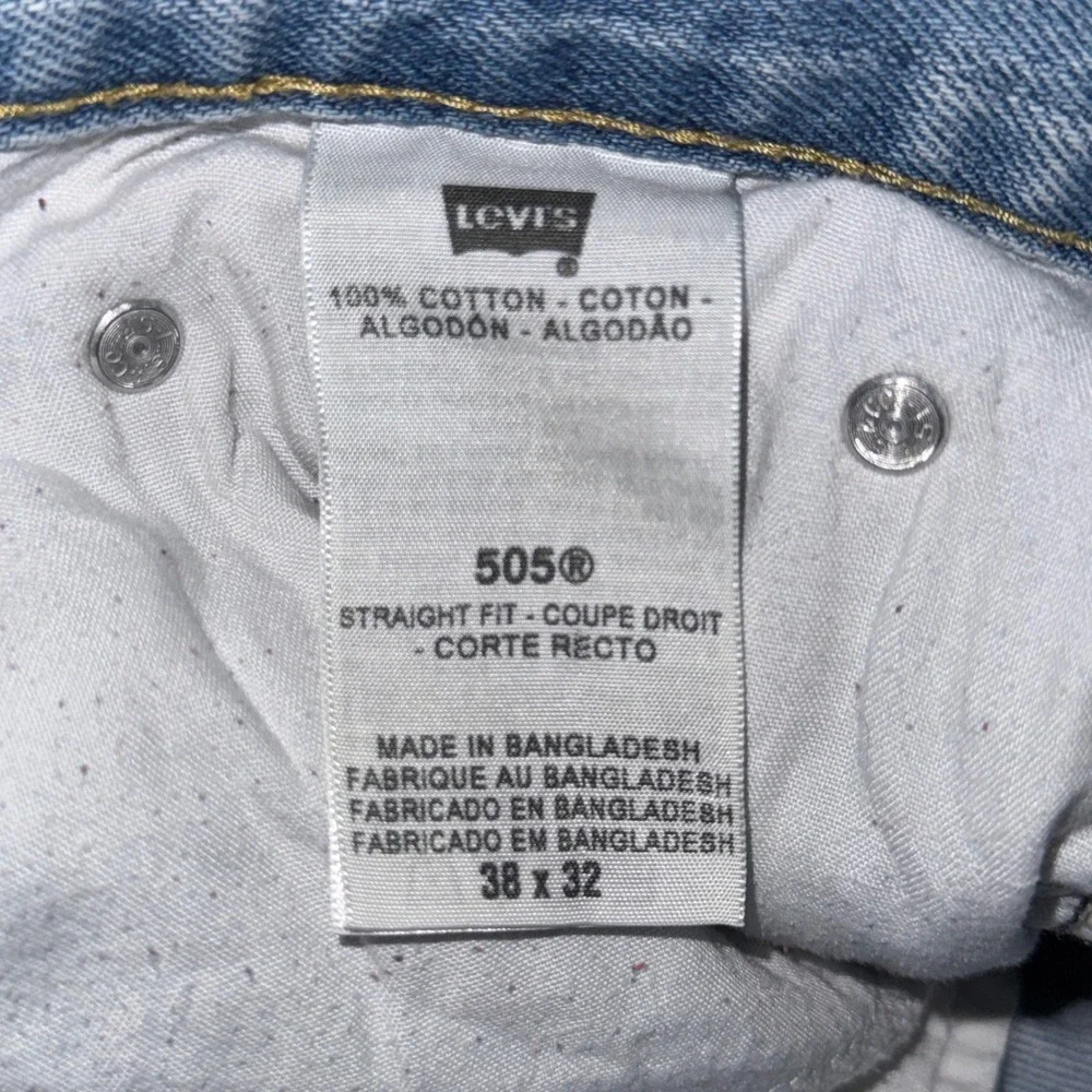 Levi's 505 Straight Fit Jeans Mens 38x32 Light Wash Blue Excellent Denim Cotton